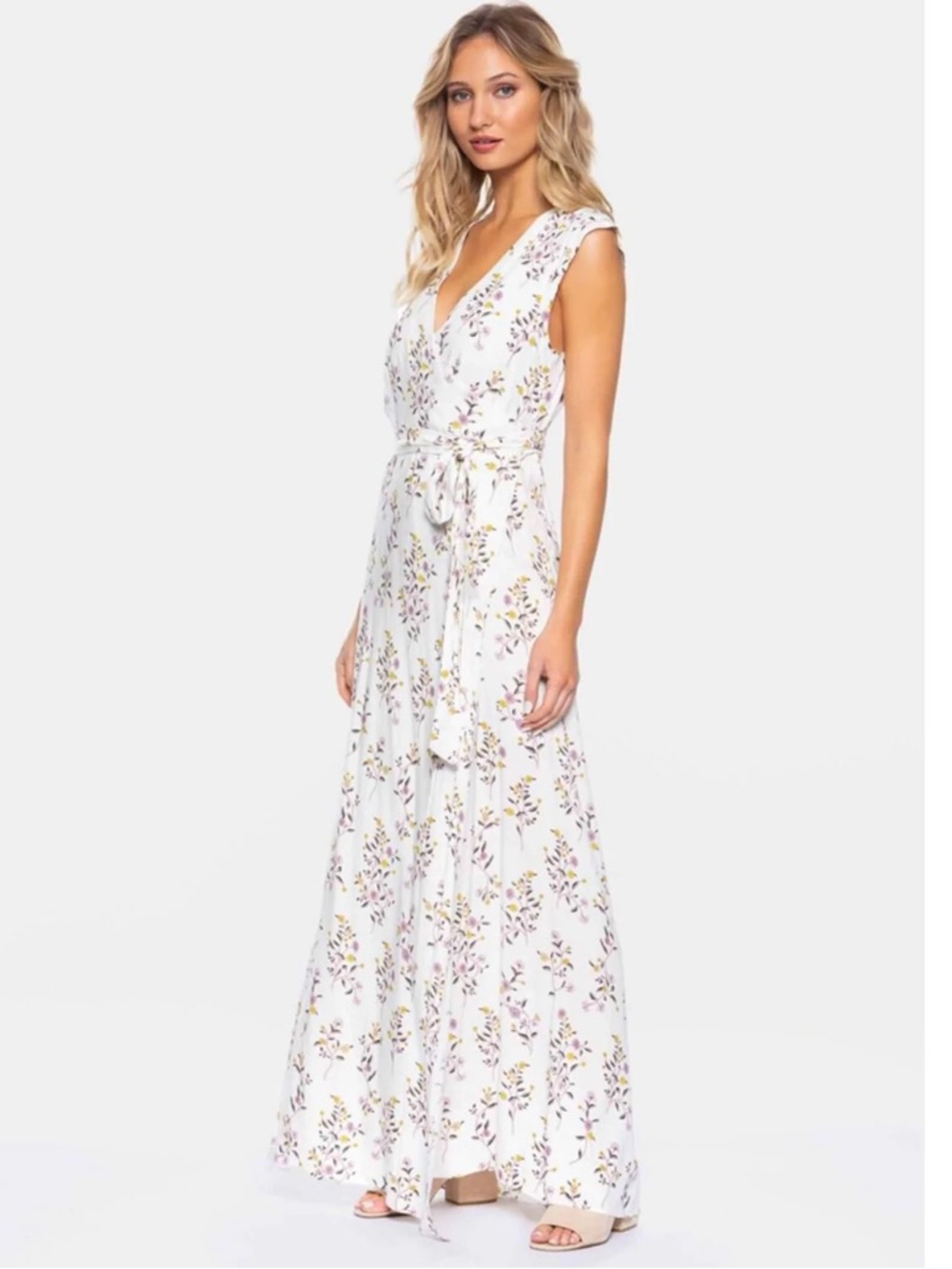 Tavik Floral Wrap Maxi Dress in White and Purple Small